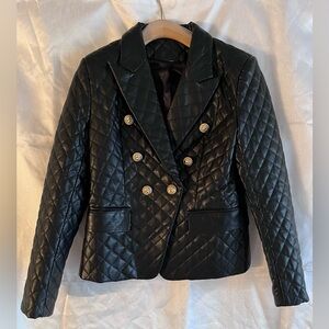 Quilted Faux Leather Blazer- Gold Buttons